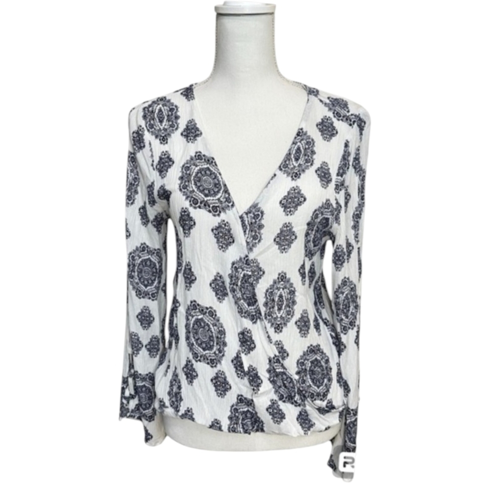 Altar’d State Surplice / Faux Wrap Front Lattice Long Sleeve Blouse - Size S